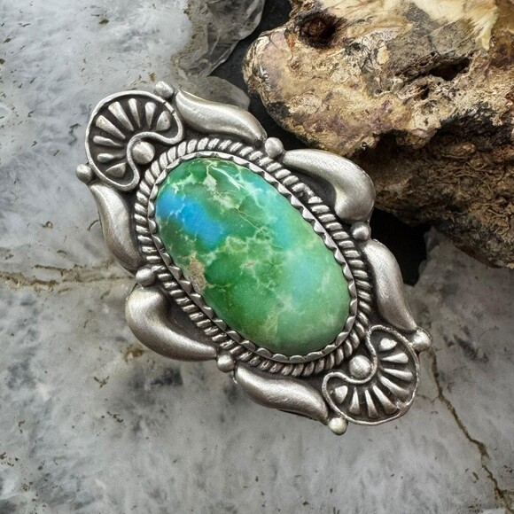 Sterling Southwestern Style Oval Sonora Gold Turquoise Adjustable Ring For Women - Picture 1 of 10